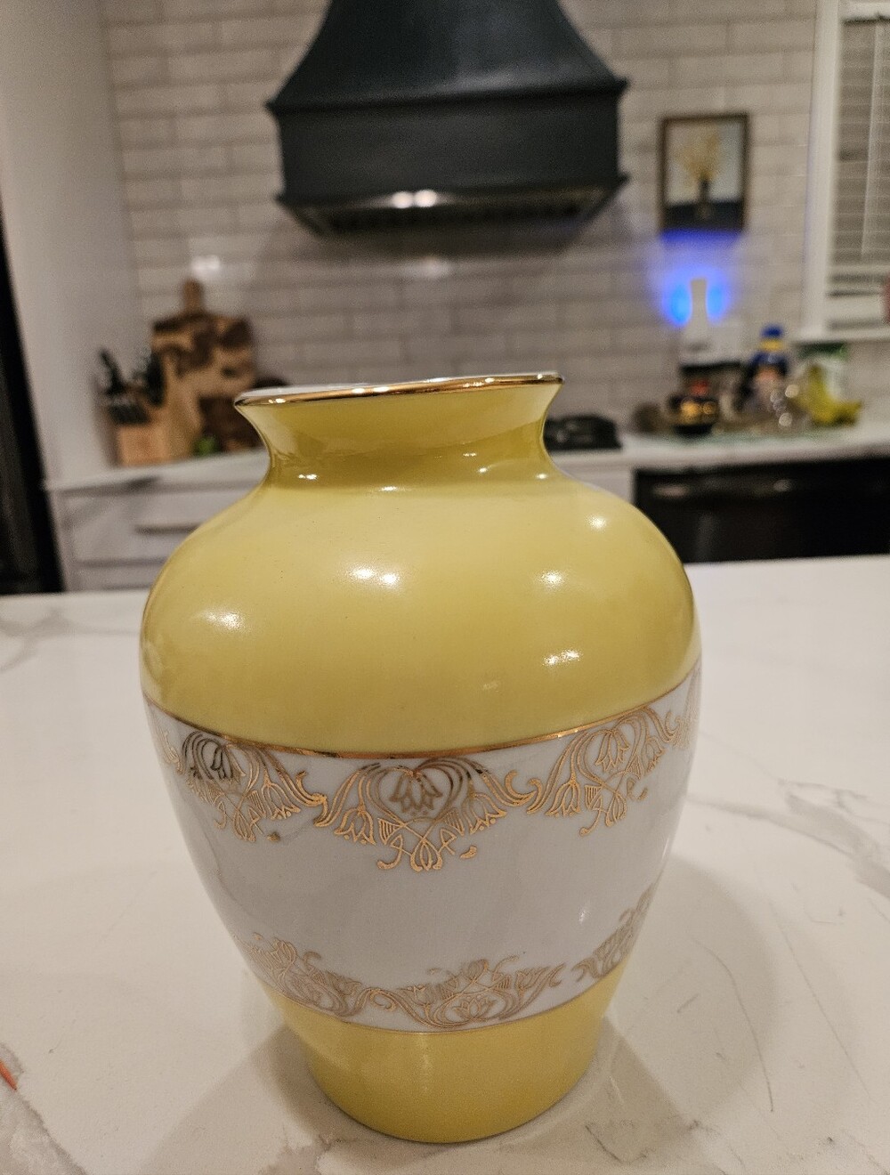 Vintage Chodziez Porcelain Vase Yellow Gold